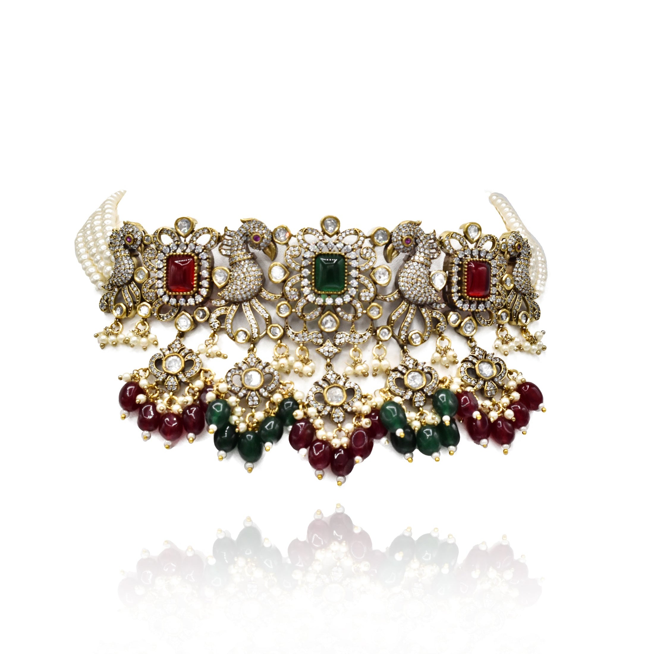 Sheba Antique Peacock Polki Pearl Choker - The Pashm