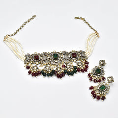 Sheba Antique Peacock Polki Pearl Choker - The Pashm