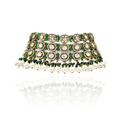 Sneha Victorian Pearl Choker Set Green - The Pashm