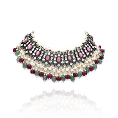 Akira Antique Silver Multicolor Necklace - The Pashm