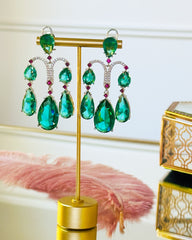 Natalia Crystal Chandelier Earrings Green - The Pashm