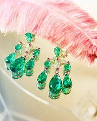 Natalia Crystal Chandelier Earrings Green - The Pashm