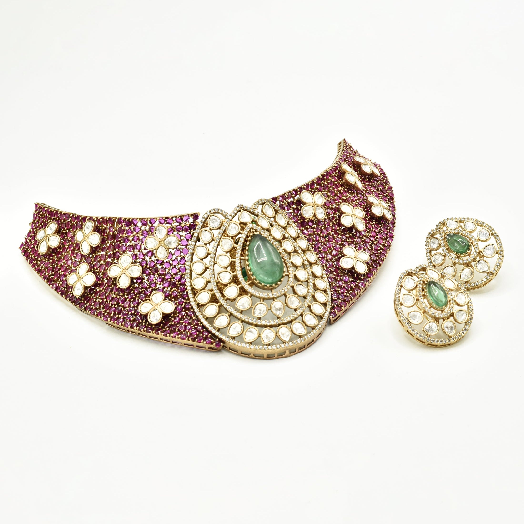 Mirraya Emerald Bloom Statement Choker Set - The Pashm