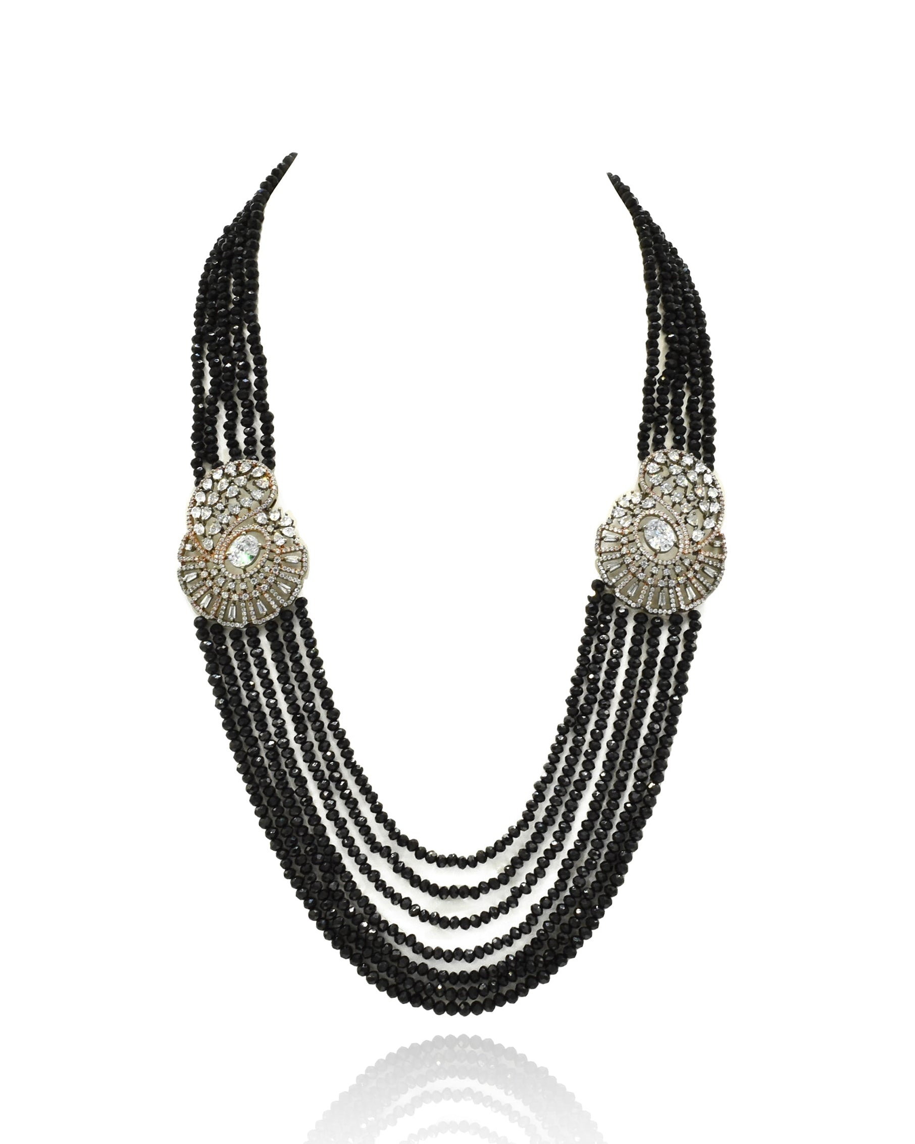 Dharini AD Side Brooch Black Necklace Set - The Pashm