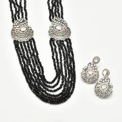 Dharini AD Side Brooch Black Necklace Set - The Pashm