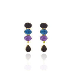 Ziya Multicolor Druzy Earrings Black Blue Purple - The Pashm