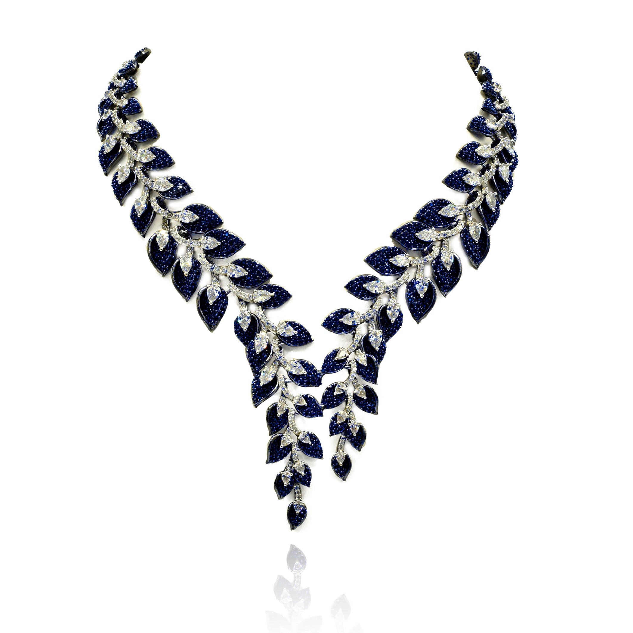 Zuha Royal Blue Leaf Design Necklace Set - The pashm