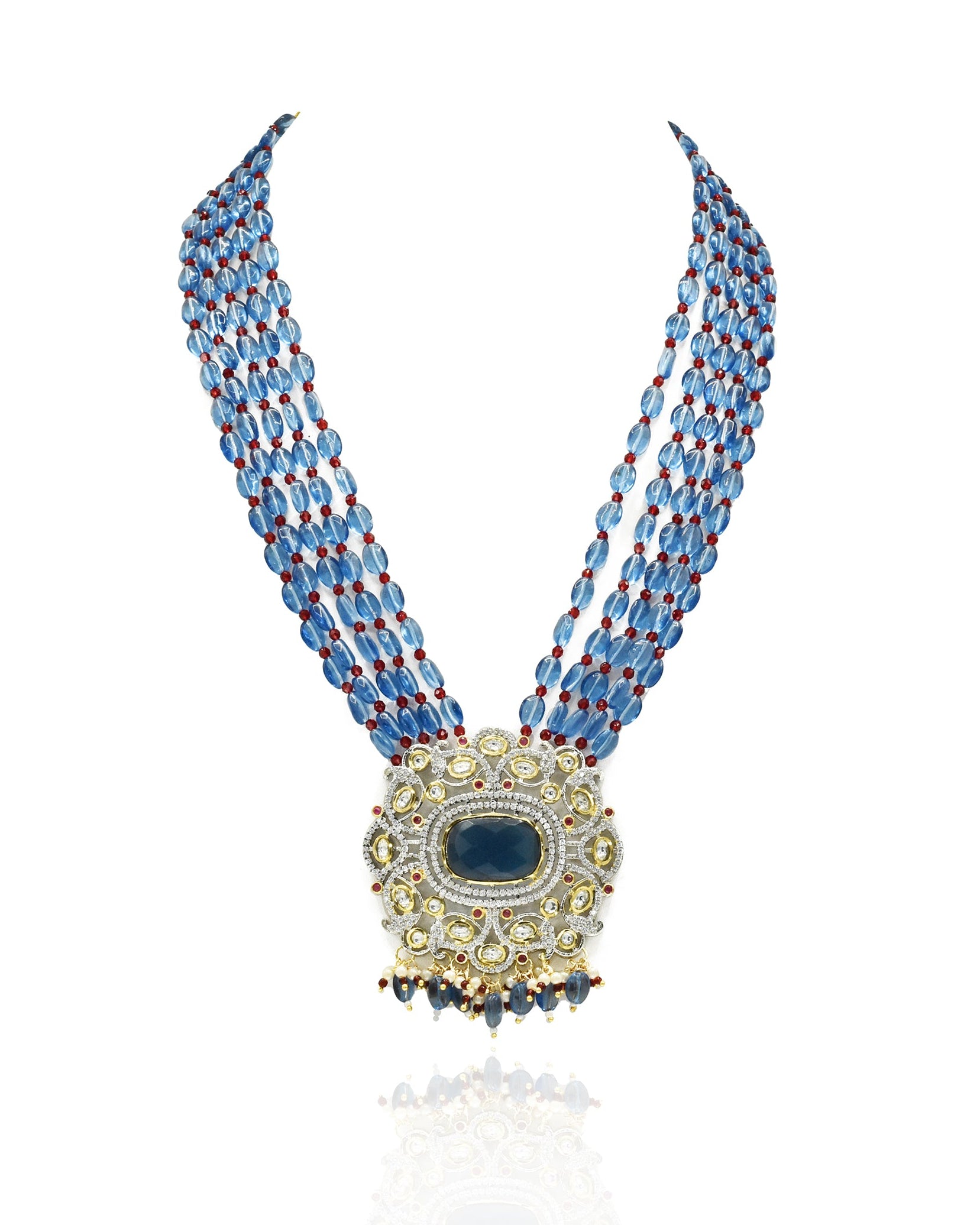 Nigaar Blue Crystal Necklace Set - The Pashm