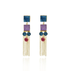 Emelia Multicolor Tassel Druzy Earrings Blue Purple