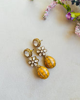 Mrissa Flower Polki Drop Earrings Yellow -the Pashm