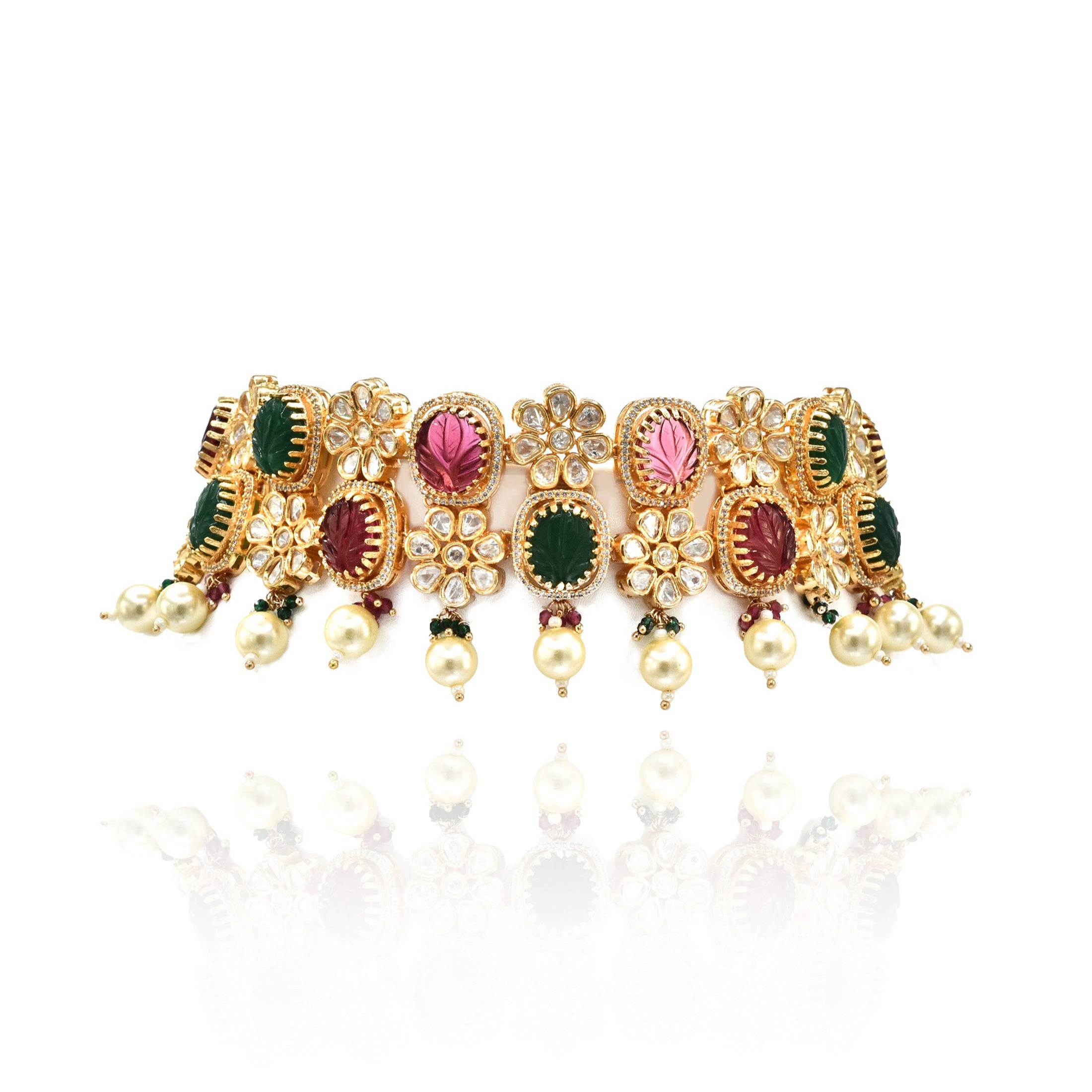 Babita Dual Color Stones Choker Red Green - The pashm