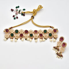 Babita Dual Color Stones Choker Red Green - The pashm