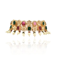 Babita Dual Color Stones Choker Red Green - The pashm