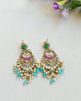 Harman Pachi Kundan Chandbali Earrings Blue - The Pashm