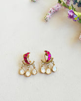 Mahira Crescent Polki Earrings Pink - The Pashm