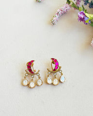 Mahira Crescent Polki Earrings Pink - The Pashm