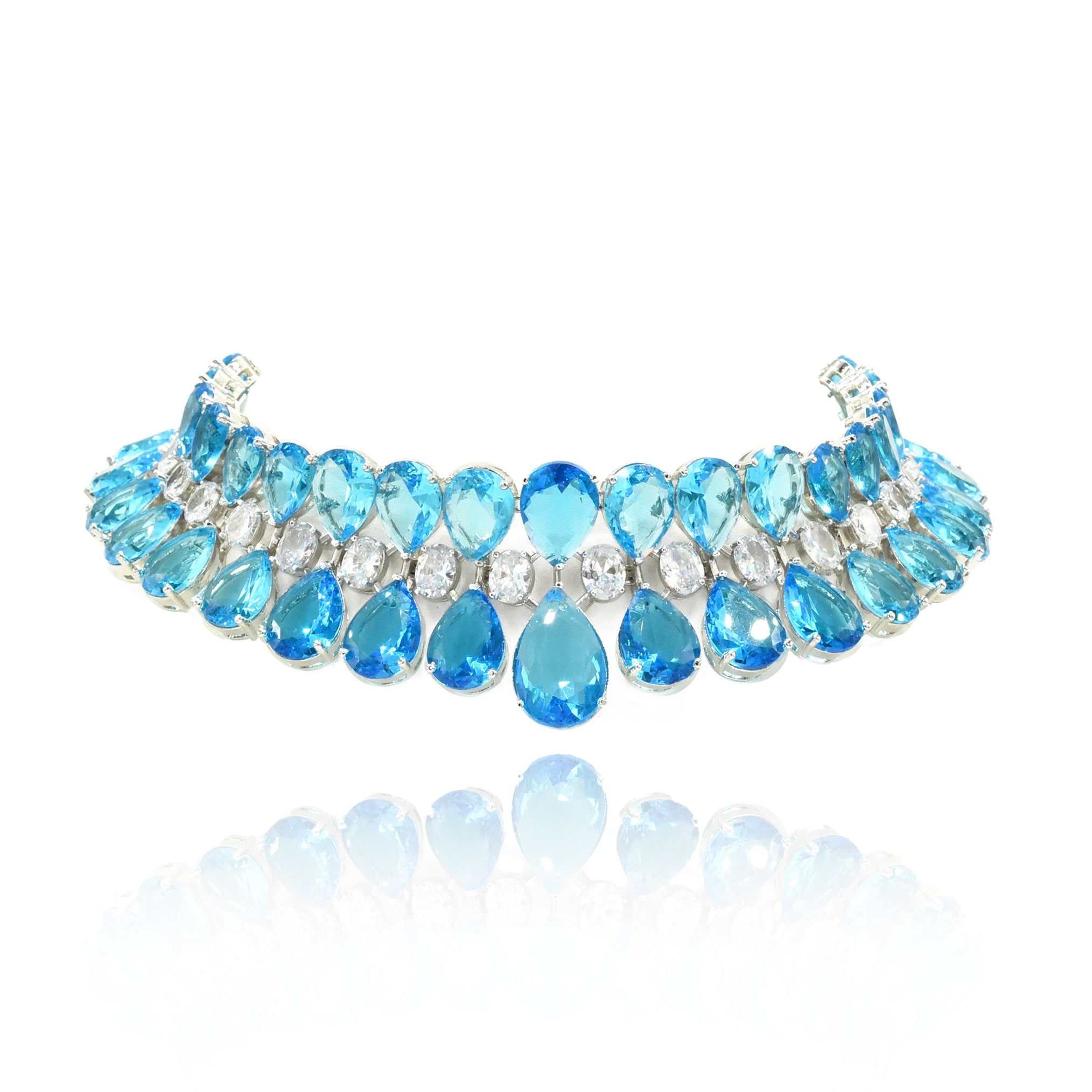 Emily Sky Blue Crystal Choker Necklace- the pashm