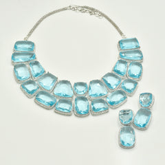 Zaina Luxury Crystal Statement Necklace Set Sky Blue - the Pashm