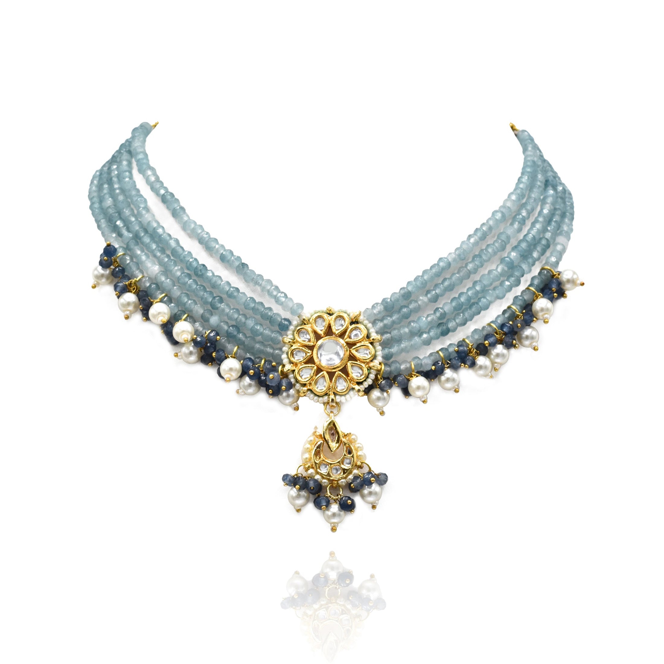 Rasika Polki Blue Beaded Choker - The Pashm