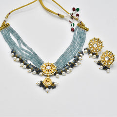 Rasika Polki Blue Beaded Choker - The Pashm