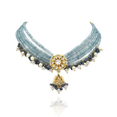 Rasika Polki Blue Beaded Choker - The Pashm