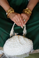 Sequin Stone Top Tasseled Bag