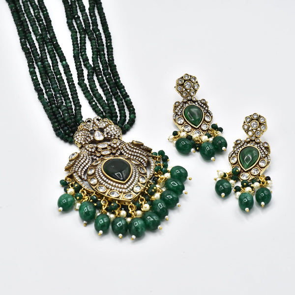 Palki Antique Green Beaded Pendant Set - The Pashm