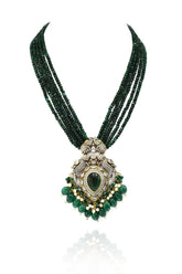 Palki Antique Green Beaded Pendant Set - The Pashm