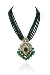 Palki Antique Green Beaded Pendant Set - The Pashm