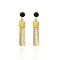 Leia Oval Druzy Tassel Earrings Black Yellow - The Pashm