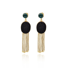 Shanice Druzy Tassel Earrings Blue Black - The pashm
