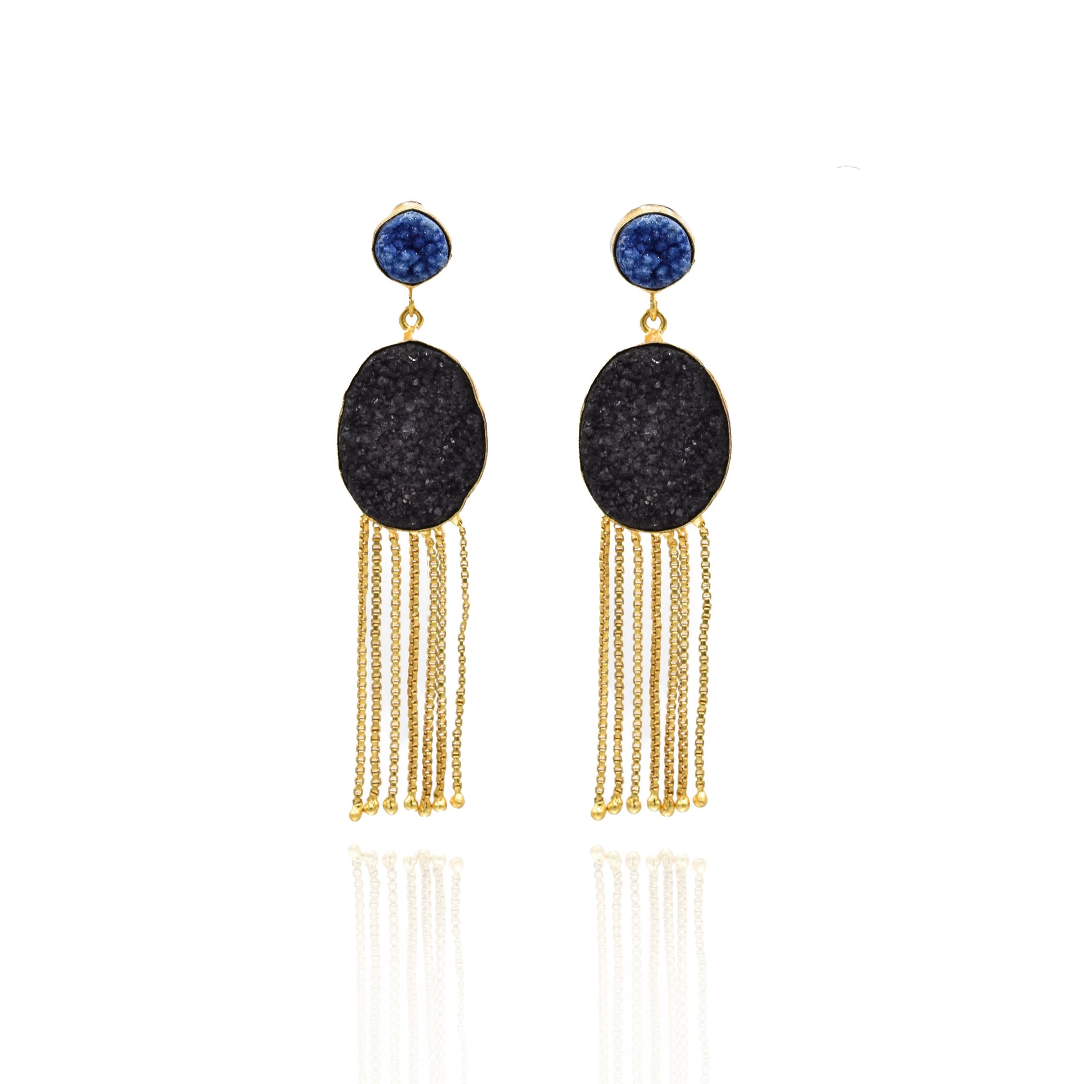 Shanice Druzy Tassel Earrings Blue Black - The pashm