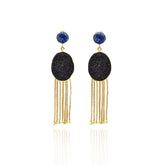 Shanice Druzy Tassel Earrings Blue Black - The pashm