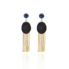Shanice Druzy Tassel Earrings Blue Black - The pashm