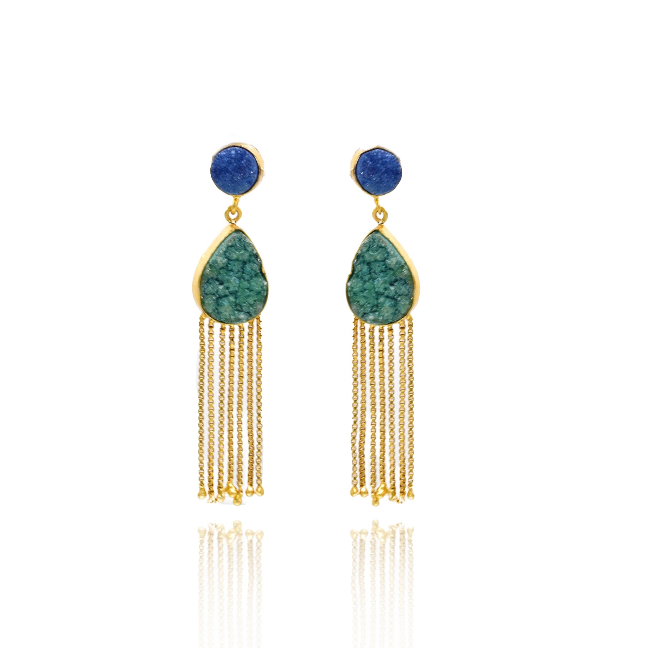 Dami Druzy Teardrop Tassel Earrings - the Pashm