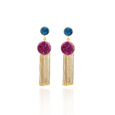 Ava Round Druzy Tassel Earrings Pink Blue - The Pashm