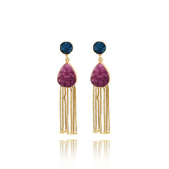 Dami Druzy Teardrop Tassel Earrings - the Pashm