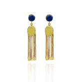 Leia Oval Druzy Tassel Earrings Blue Yellow - The Pashm