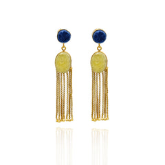 Leia Oval Druzy Tassel Earrings Blue Yellow - The Pashm