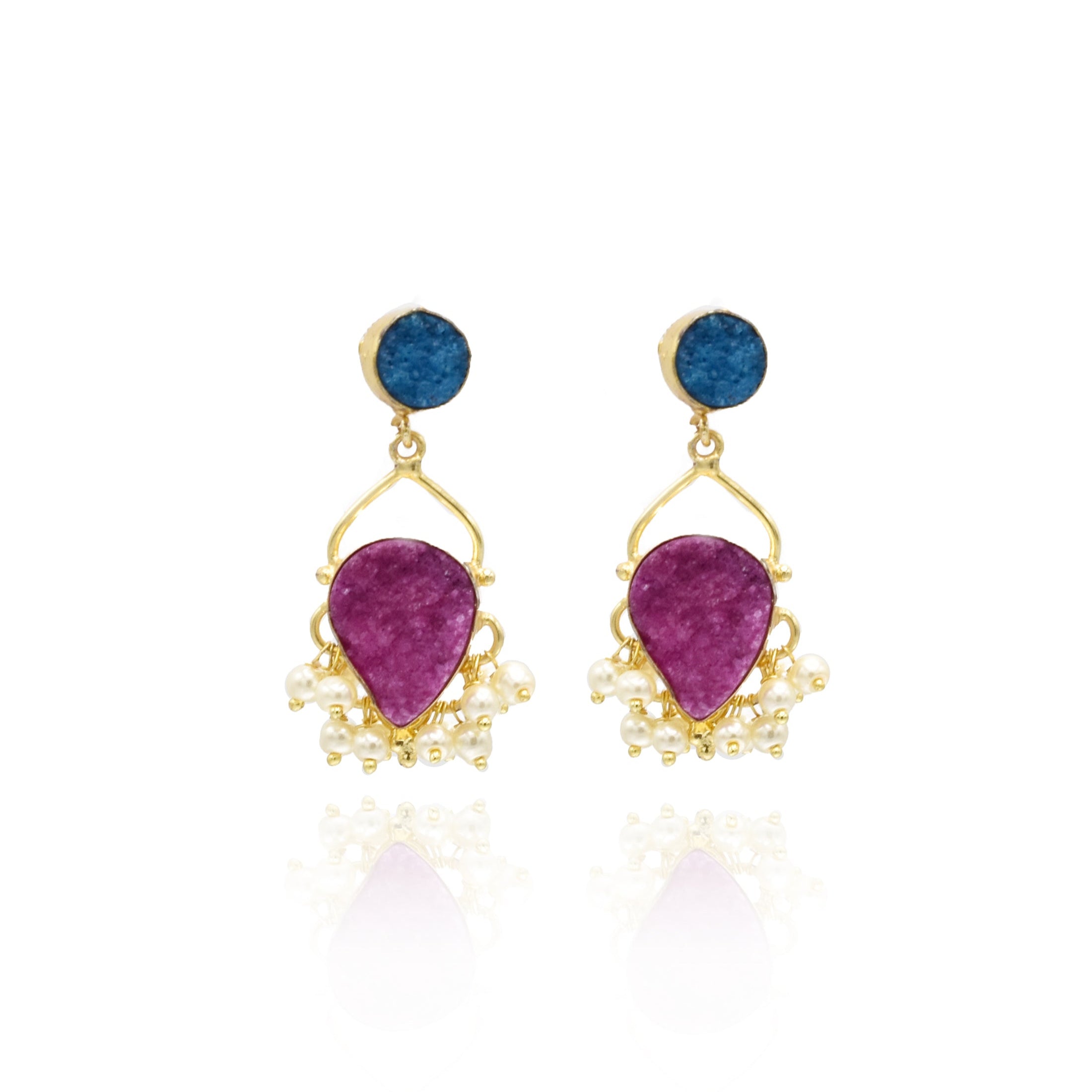 Hiral Pearl Drops Druzy Earrings - The Pashm