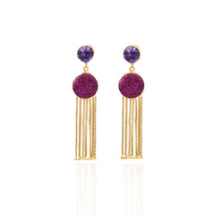 Ava Round Druzy Tassel Earrings Pink Purple - The Pashm