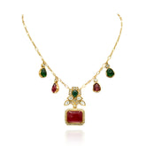 Mishika Charms Floral Pendant Set Red - The Pashm