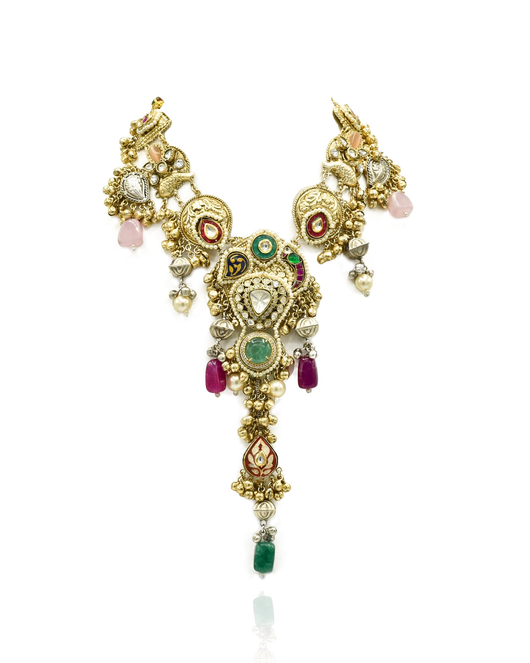 Genelia Fusion Pachi Kundan Charms Necklace - The Pashm