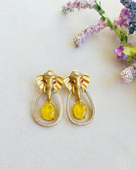 Matira Elephant Motif Statement Earrings Yellow - The pashm