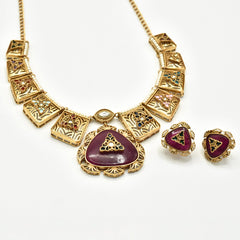 Rajvanshi Enamel Heritage Statement Necklace Red - The Pashm
