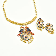 Rubab Enamel Peacock Necklace Set - The Pashm