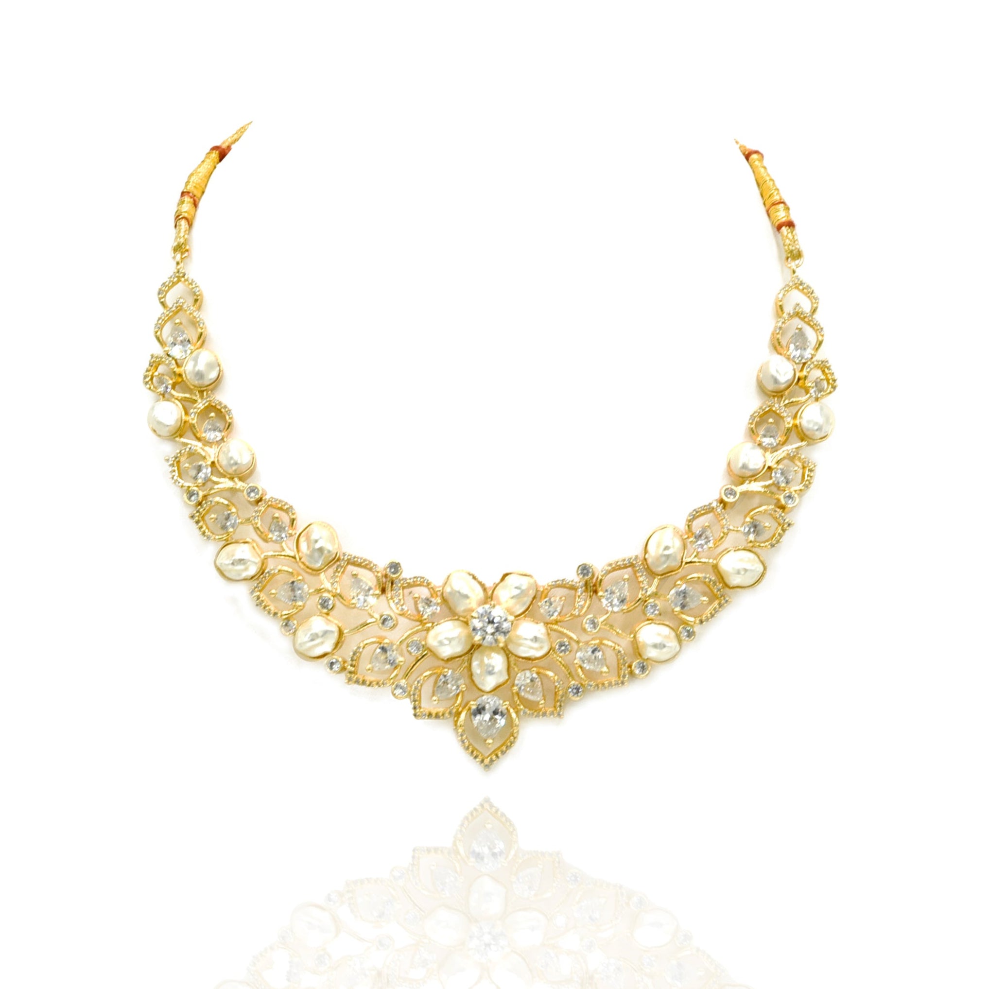 Manasvi Gold Studded Pearl Necklace - The Pashm