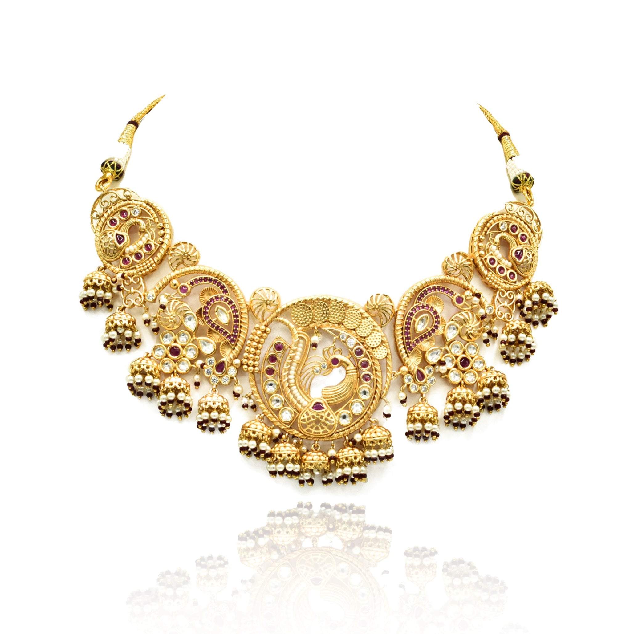 Maitreye Matt Gold Peacock Necklace Set - The Pashm