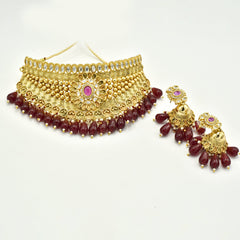 Ragini Gold Plated Red Drops Choker - The Pashm
