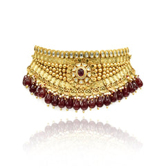 Ragini Gold Plated Red Drops Choker - The Pashm
